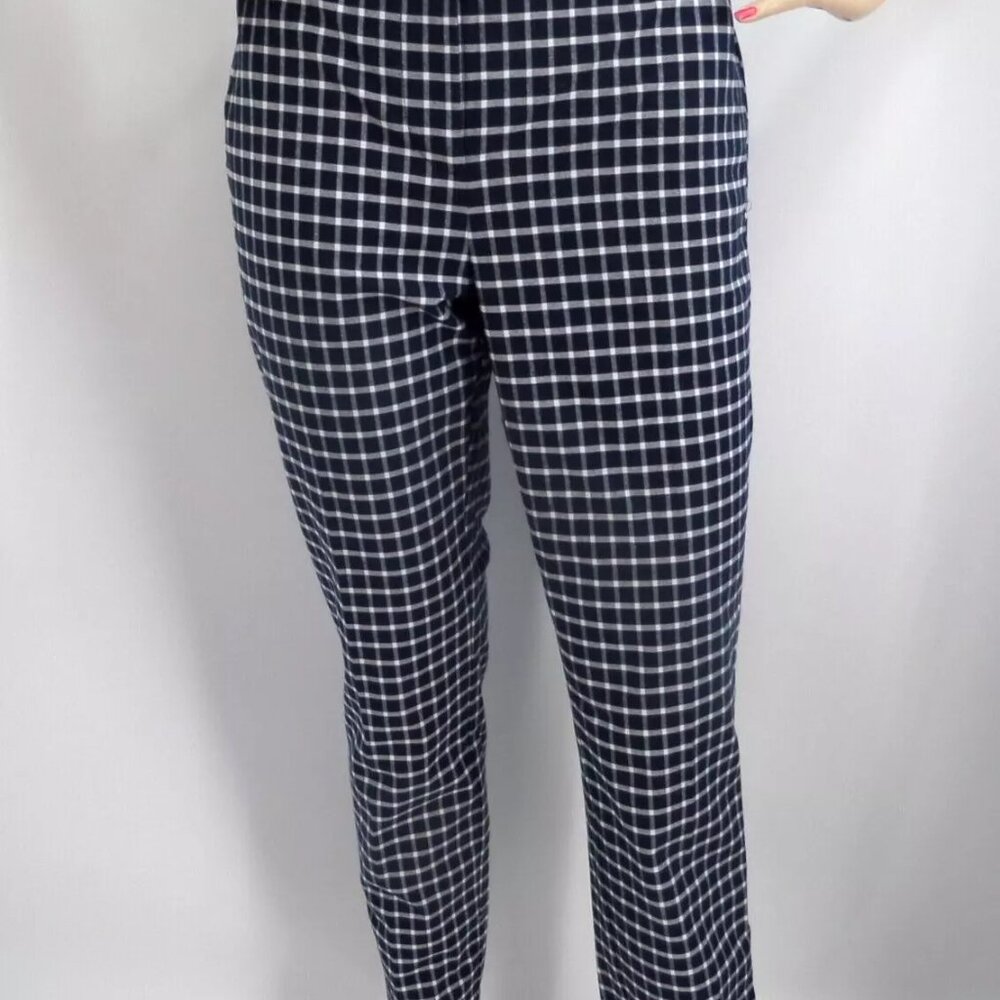 LOFT  BLUE PLAID MODERN SKINNY ANKLE CAREER CASUAL TROUSERS PANTS SZE: 4P NWT